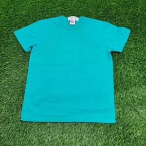 Vintage 80s Blank Pocket Shirt M/L 21x26 Teal Blue